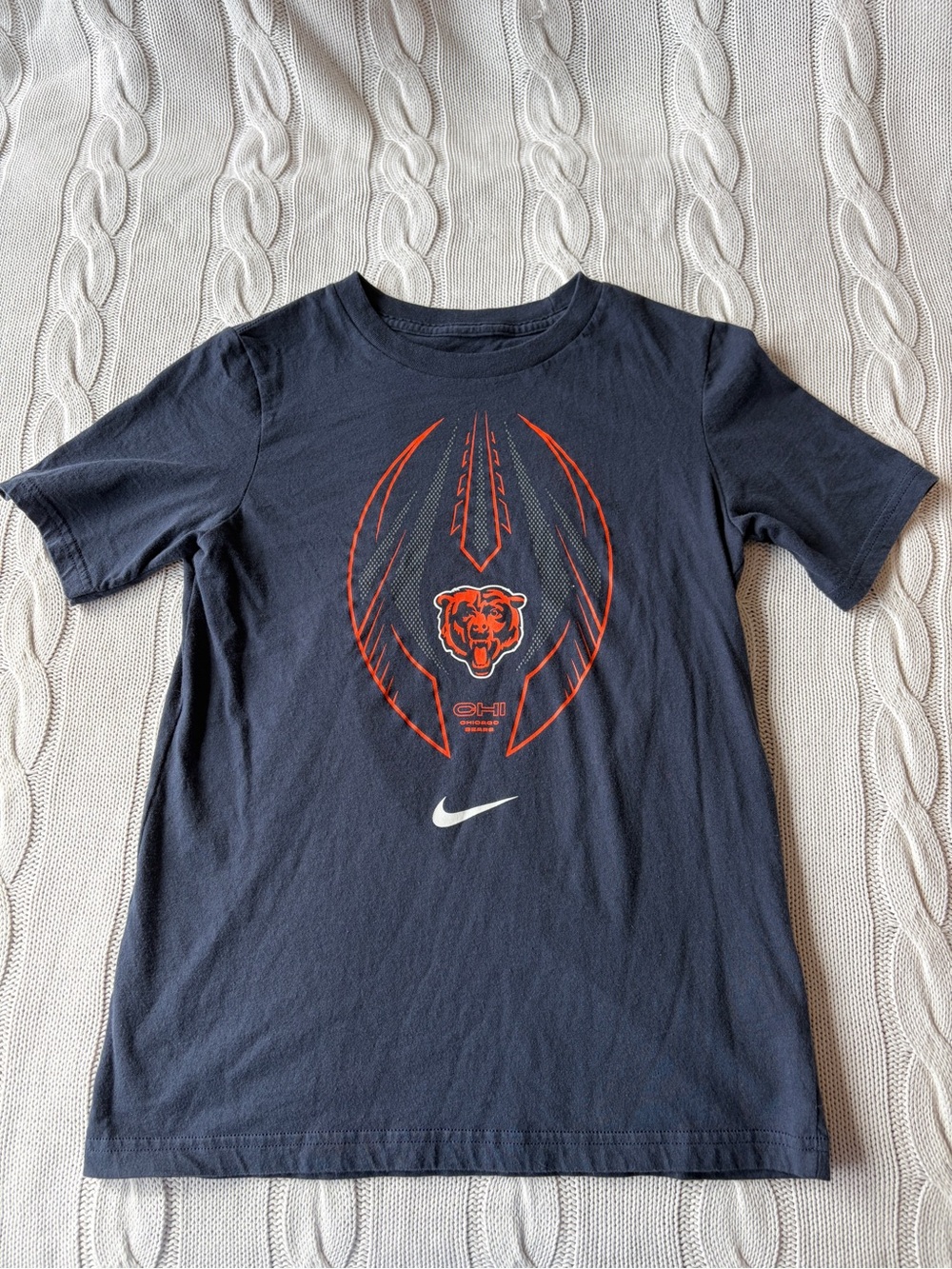 Nike Size M 10/12 Navy Blue Chicago Bears Football Graphic Crewneck T-Shirt Kids